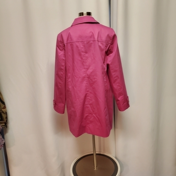 Talbots Contrast Detail All Weather Mac Fuschia Barbiecore Barbie Pink Peacoat L - Picture 5 of 10